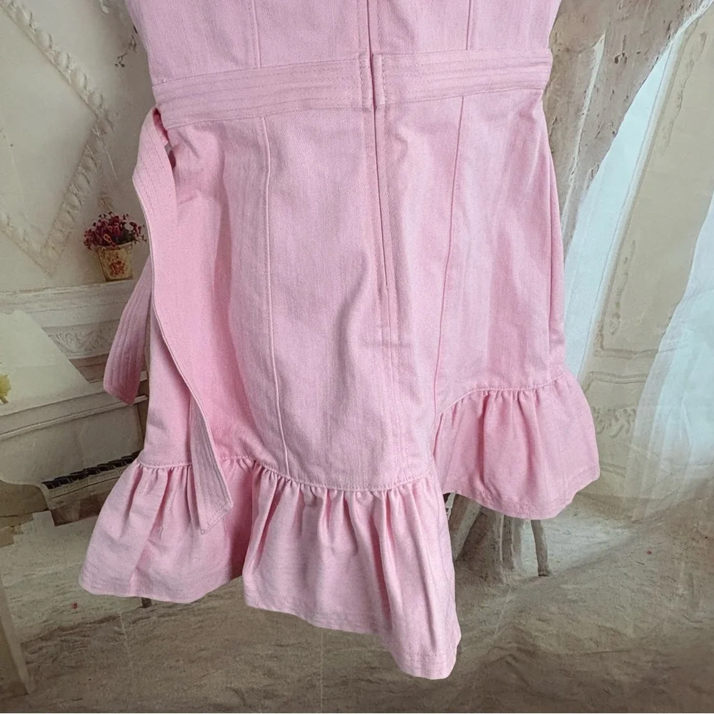 NEW Cinq a Sept Blush Pink Denim Jodi Wrap Mini Dress - Picture 9 of 12